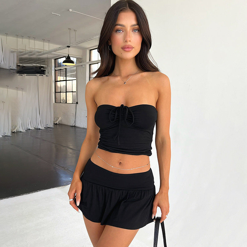Y2K Tube Top & Pleated Skirt Set